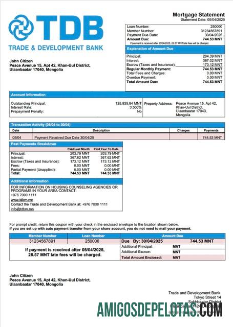 para download Modelo Word e PDF de declaração de hipoteca do Banco de Comércio e Desenvolvimento da Mongólia
